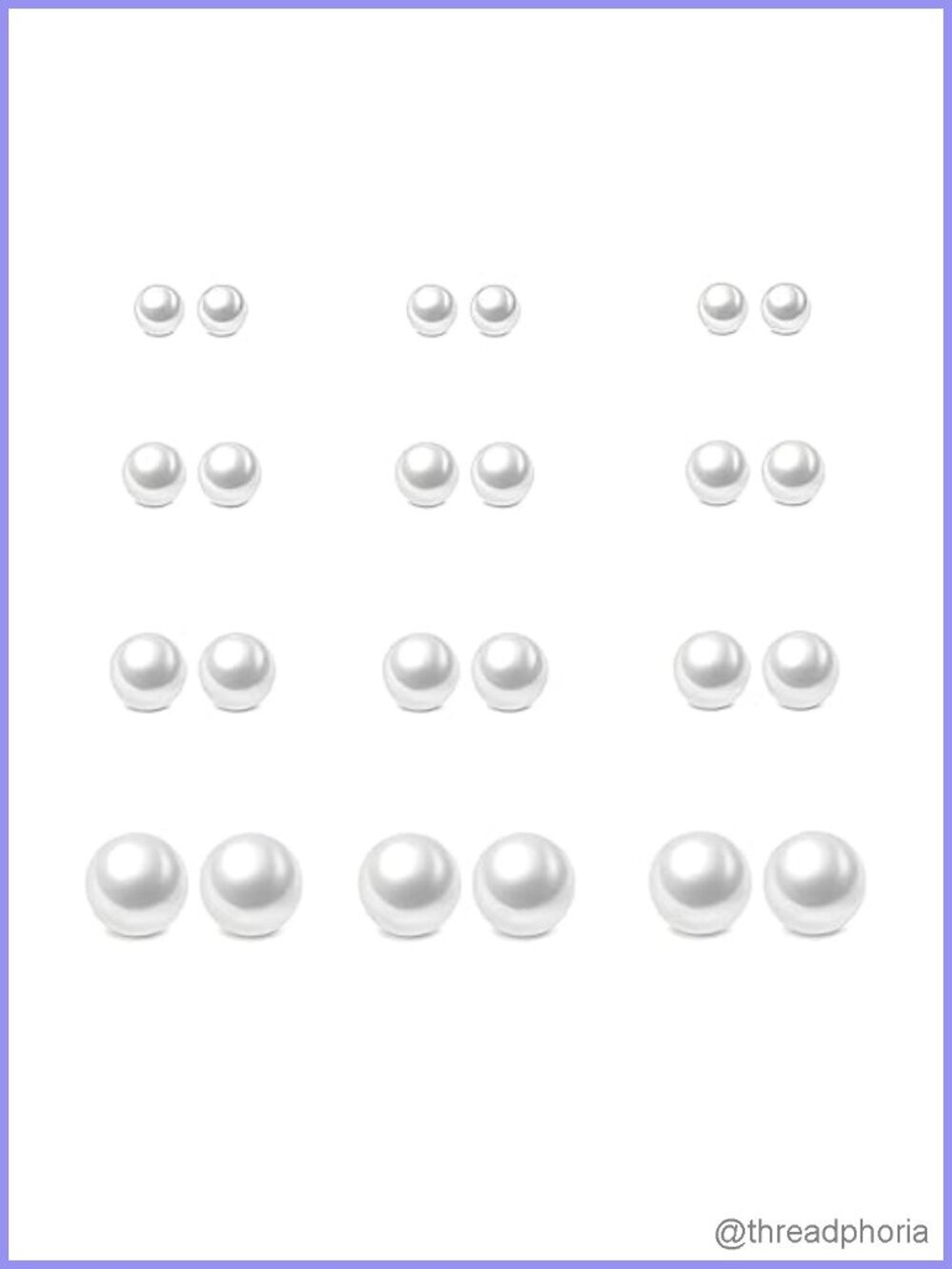 12 Pairs Pearl Stud Earrings Hypoallergenic Stainless Steel 4 Sizes Women Men